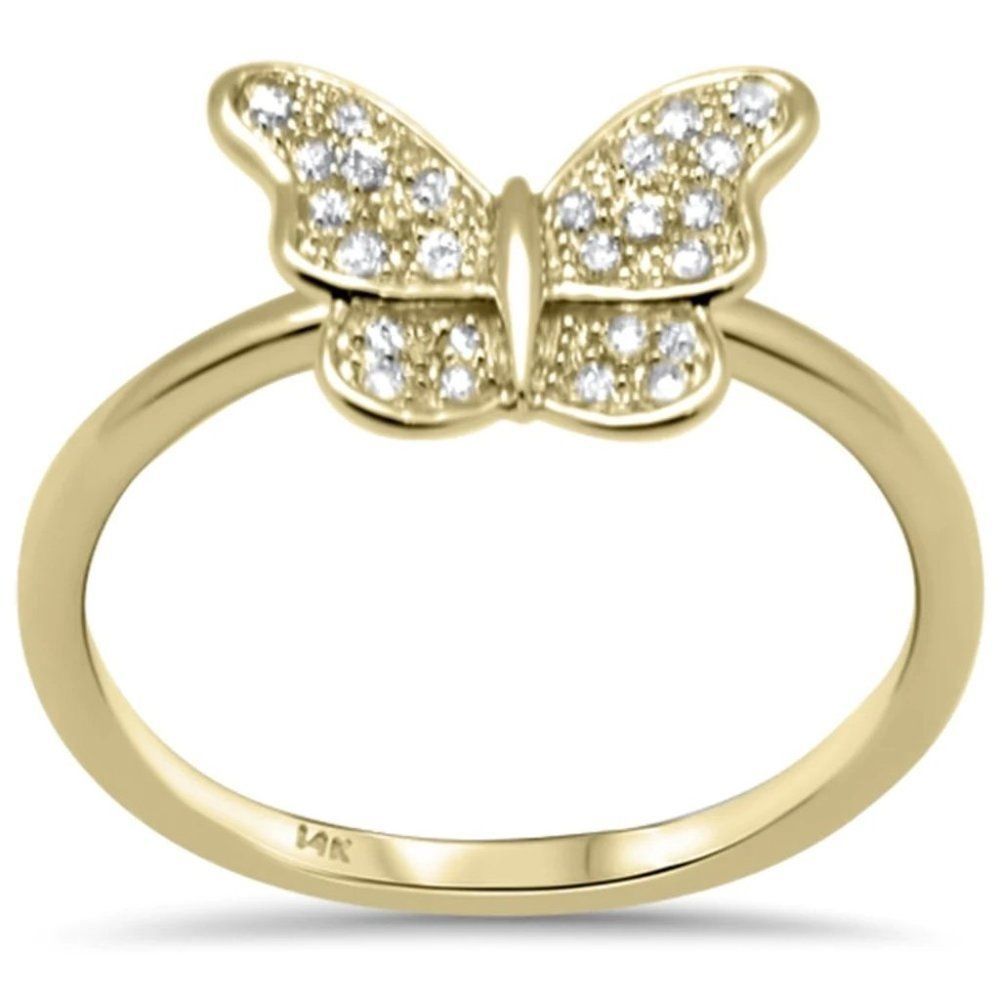 14K Yellow Gold Diamond Butterfly Ring